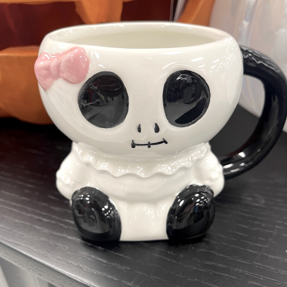 Halloween Skull Skeleton Bride w/ Pink Bow Ceramic Coffee mug  🩷 💀👰🏼 NWT